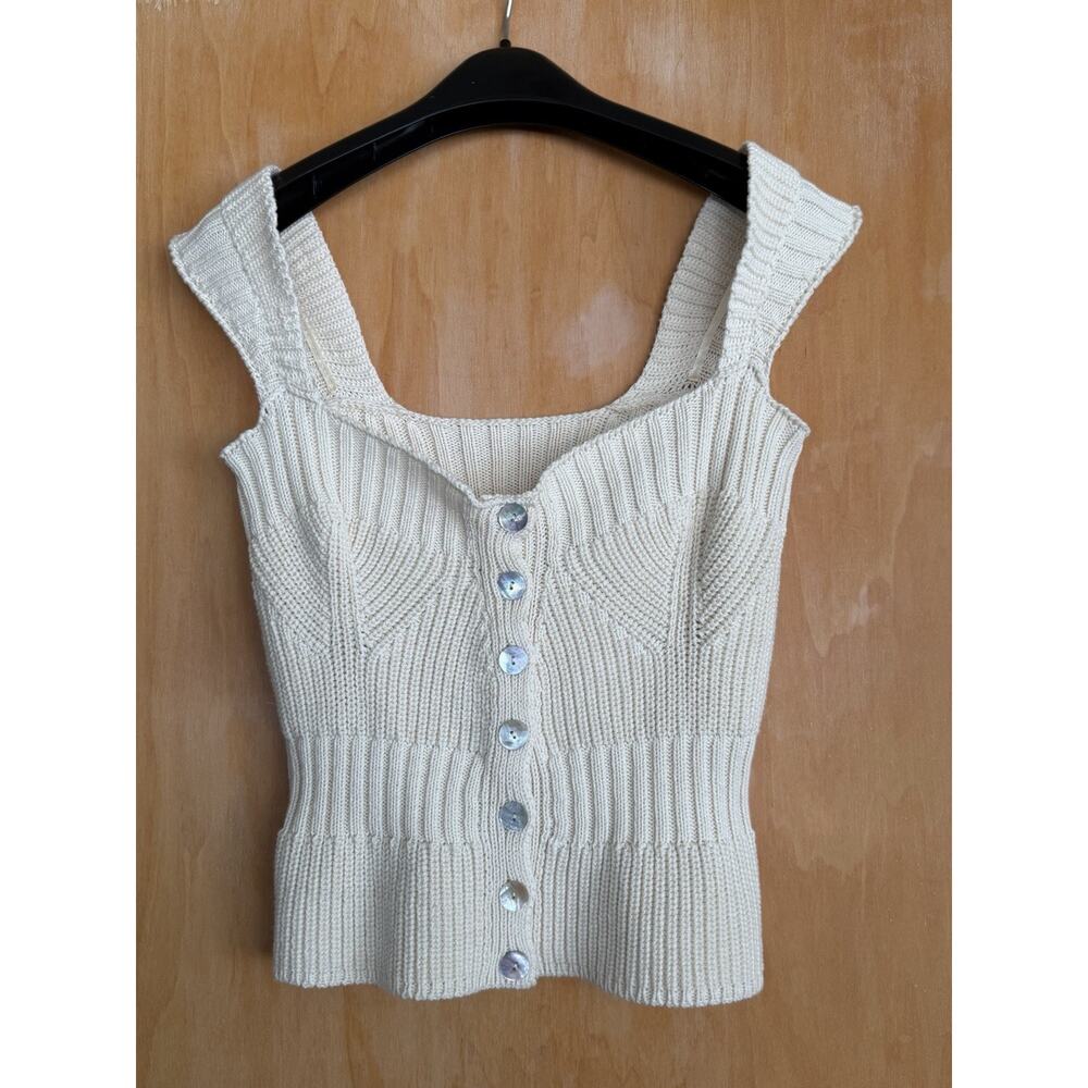 ROUJE Paris Cotton Knit Top Size 36 (Small) Mabel Button Up Ivory Cream